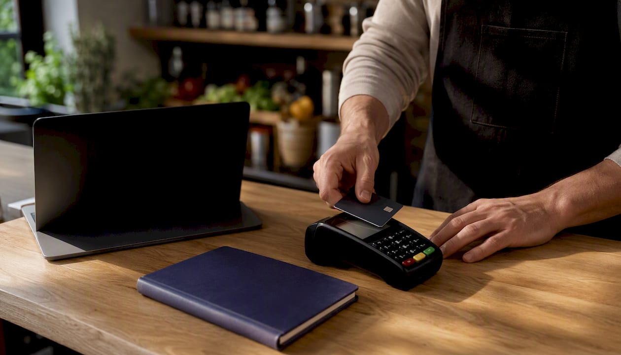 Una mano acerca la tarjeta al datáfono