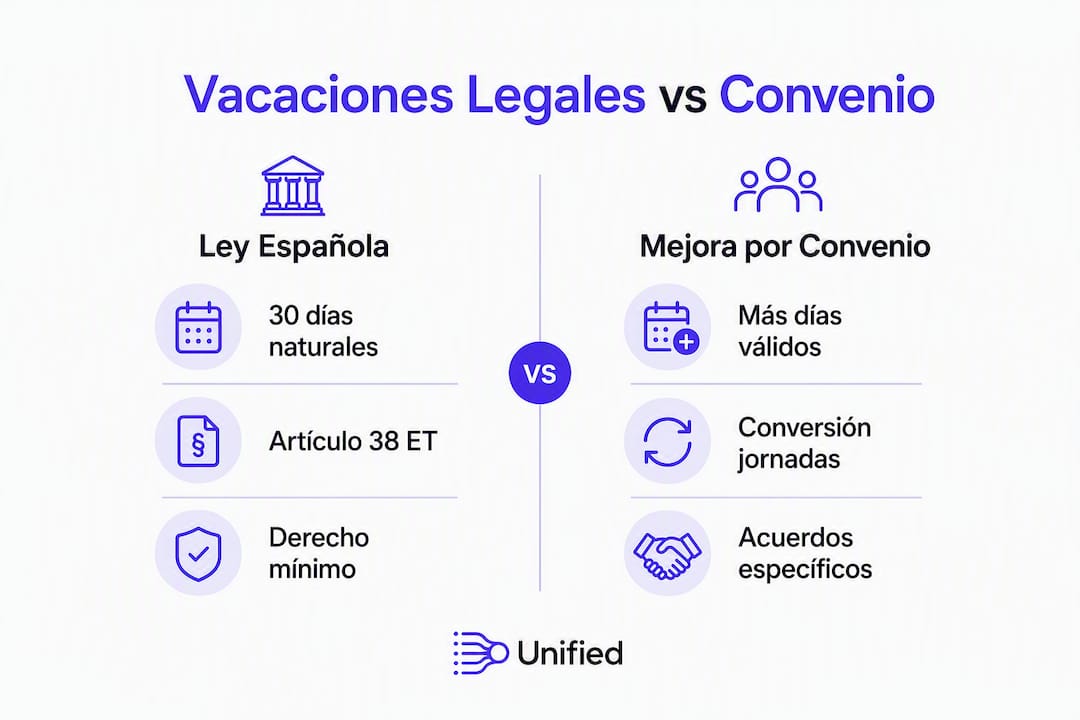 Infografia comparativa vacaciones legales y convenio