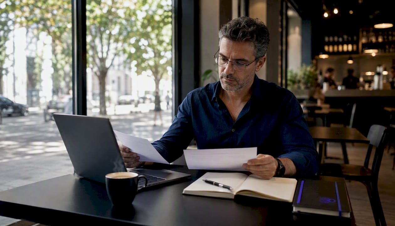 Gerente revisando documentos de vacaciones en oficina