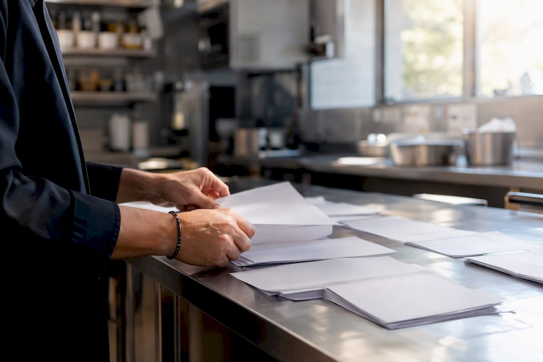 Contando efectivo en la oficina del restaurante